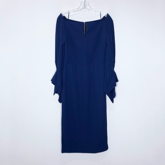 Roland Mouret Rosslare Dress (Sz US 8) Crepe Sheath Midi Navy Blue - Picture 5 of 16